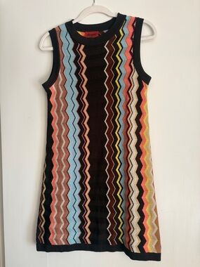 Missoni Black Knit Sleeveless Dress with Multicolor Chevron Stripes